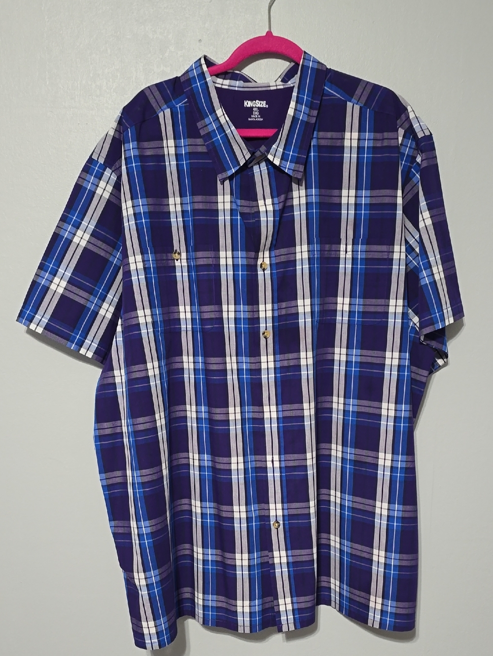 KingSize Purple Plaid Short Sleeve Button-Down Shirt